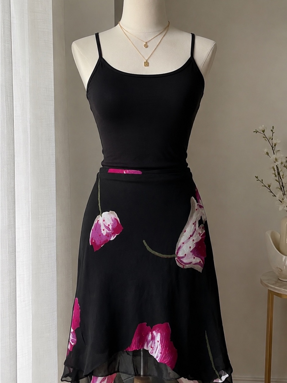 Adrianna Papell Floral Skirt with Pink beaded Accent